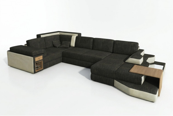 XXL Design Grouss Sofa mat USB, Ecksofa Couch Wunnlandschaft U Form Lieder Textil Eck.