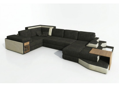 XXL Design Grouss Sofa mat USB, Ecksofa Couch Wunnlandschaft U Form Lieder Textil Eck.