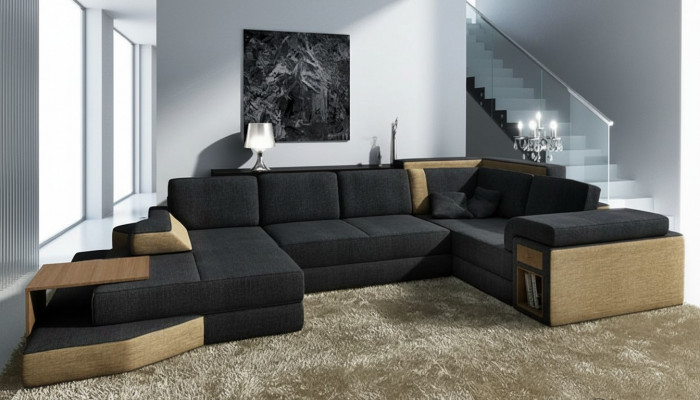 Luxuriéise Eckcouch fir Wunnzëmmer an U-Form. Entdeckt e grandiosen Design.