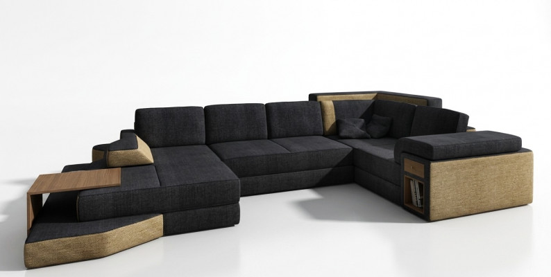 Luxuriéise Eckcouch fir Wunnzëmmer an U-Form. Entdeckt e grandiosen Design.