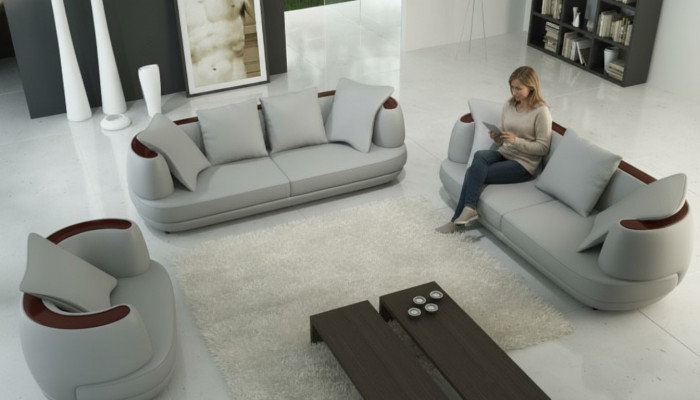 Ledercanapé USB Couchset 3+2+1 Canapé Sëtz Polster Canapé Set Garnituren