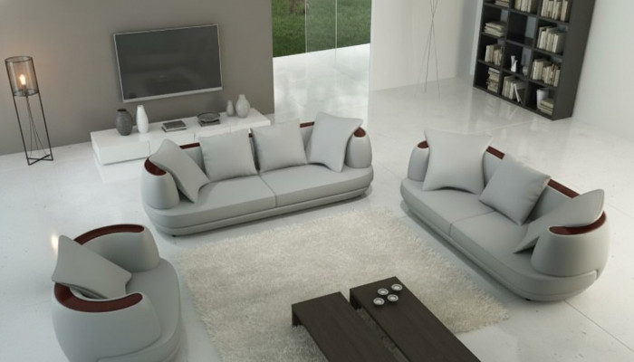 Ledercanapé USB Couchset 3+2+1 Canapé Sëtz Polster Canapé Set Garnituren