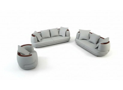 Ledercanapé USB Couchset 3+2+1 Canapé Sëtz Polster Canapé Set Garnituren