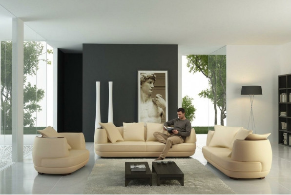 Sofagarnitur + USB Luxus Designer Canapé Polster 3+2+1 Lieder Sofa Sëtz Beige NEI