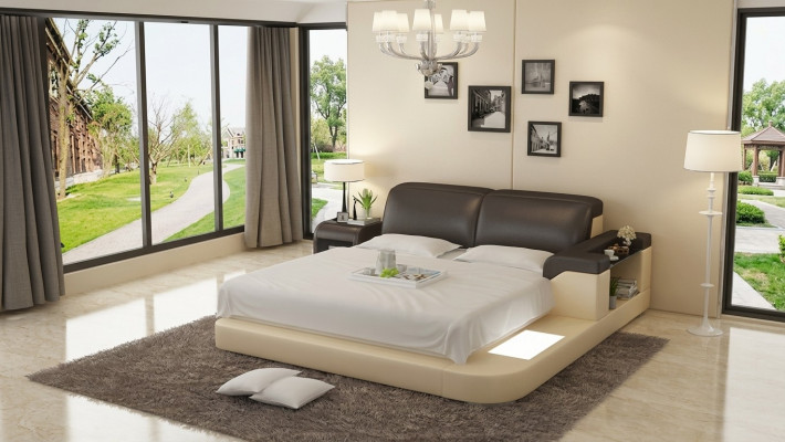 Luxus Duebel Multifunktioun Waasserbett Waasserbett Polsterung 200x200 + USB