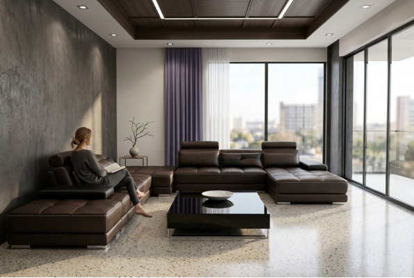 Ledersofa Couch Wunnlandschaft Ecksofa Eck Garnitur Design Modern Sofa + USB Nei