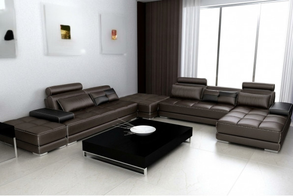 Ledersofa Couch Wunnlandschaft Ecksofa Eck Garnitur Design Modern Sofa + USB Nei