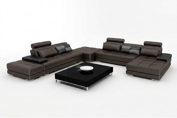 Ledersofa Couch Wunnlandschaft Ecksofa Eck Garnitur Design Modern Sofa + USB Nei