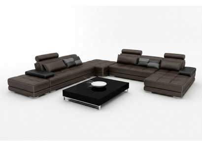 Ledersofa Couch Wunnlandschaft Ecksofa Eck Garnitur Design Modern Sofa + USB Nei