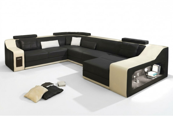 Ledercouch Couch Wunnlandschaft Eckssofa Eck Garnitur Design Modern Sofa mat USB
