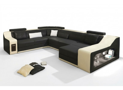 Ledercouch Couch Wunnlandschaft Eckssofa Eck Garnitur Design Modern Sofa mat USB