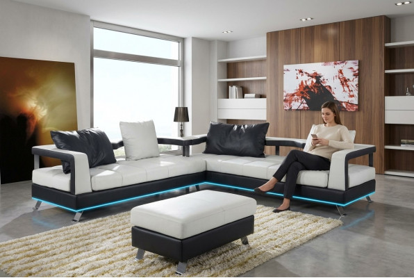 Ledercouch Sofa Wunnlandschaft Ecksofa Eck Garnitur Design Modern Sofa + USB Nei