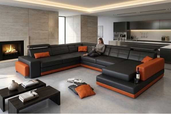 Ledersofa Couch Nei Wunnlandschaft Ecksofa Eck Garnitur Design Modern Sofa + USB