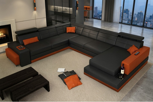 Ledersofa Couch Nei Wunnlandschaft Ecksofa Eck Garnitur Design Modern Sofa + USB