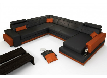 Ledersofa Couch Nei Wunnlandschaft Ecksofa Eck Garnitur Design Modern Sofa + USB