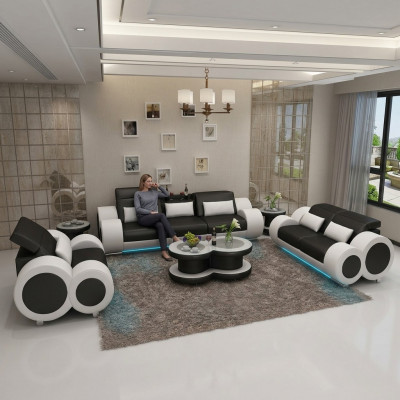 Ledercouch Sofa Garnitur 3+2+1 Garnitur Design Modern Sofa + USB Sëtze Nei