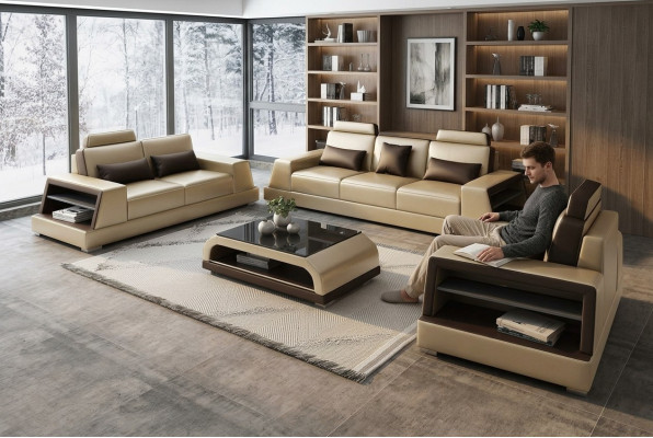 Multifunktiouns Canapé Relax Sofa Lieder Polster Dräi-Sëtzer Design 3er Nei Couchen