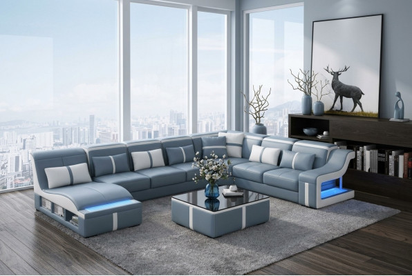 Wunnlandschaft Ecksofa Sofa Canapé U Form Polster Canapéen Lieder Design Beliicht