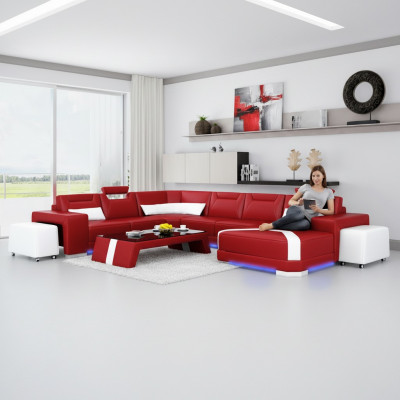 Ledercouch Couch Wunnlandschaft Eckcouch Eck Garnitur Design Modern Sofa + USB Nei
