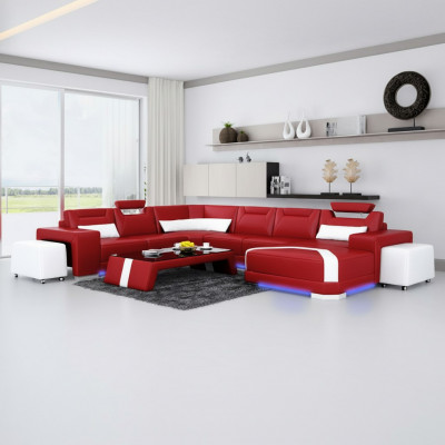 Ledercouch Couch Wunnlandschaft Eckcouch Eck Garnitur Design Modern Sofa + USB Nei