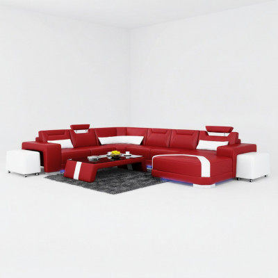 Ledercouch Couch Wunnlandschaft Eckcouch Eck Garnitur Design Modern Sofa + USB Nei