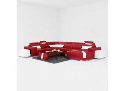 Ledercouch Couch Wunnlandschaft Eckcouch Eck Garnitur Design Modern Sofa + USB Nei