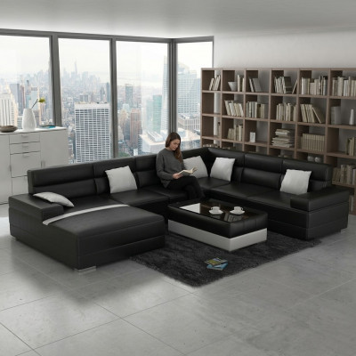 Ledercouch Sofa Wunnlandschaft Eckcanapé Eck Garnitur Design Modern Sofa U-Form USB