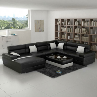 Ledercouch Sofa Wunnlandschaft Eckcanapé Eck Garnitur Design Modern Sofa U-Form USB