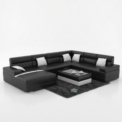 Ledercouch Sofa Wunnlandschaft Eckcanapé Eck Garnitur Design Modern Sofa U-Form USB