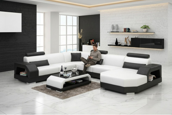 Ledersofa Couch Wunnlandschaft Eckssofa Eck Garnitur Design Modern Sofa mat USB