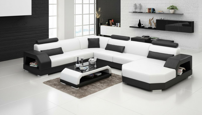 Ledersofa Couch Wunnlandschaft Eckssofa Eck Garnitur Design Modern Sofa mat USB