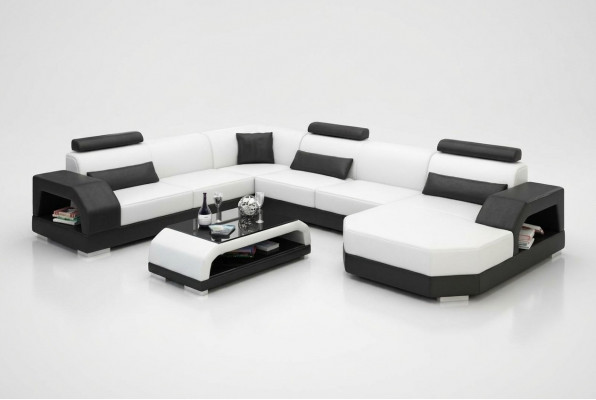 Ledersofa Couch Wunnlandschaft Eckssofa Eck Garnitur Design Modern Sofa mat USB
