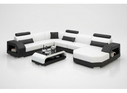 Ledersofa Couch Wunnlandschaft Eckssofa Eck Garnitur Design Modern Sofa mat USB