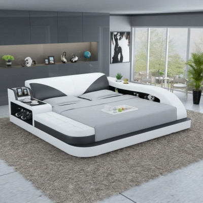 Multifunktiounsbett Luxus Design Liederbetten Duebel Ablageregal 180x200