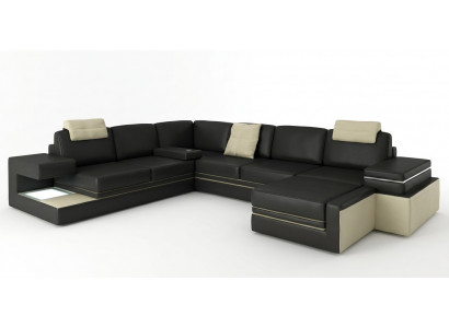Modern Eckcanapé Design Sofa Polster Eck Lieder Textil Canapé LED Wunnlandschaft