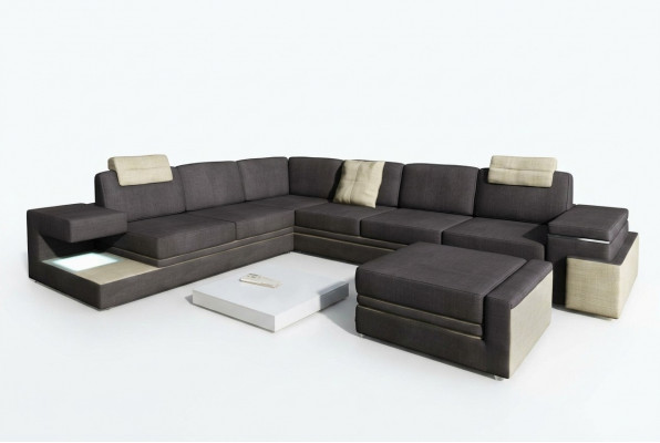 Wohnlandschaft XXL Ecksofaa mat USB Polstersëtz Garnitur Sofasen Textil