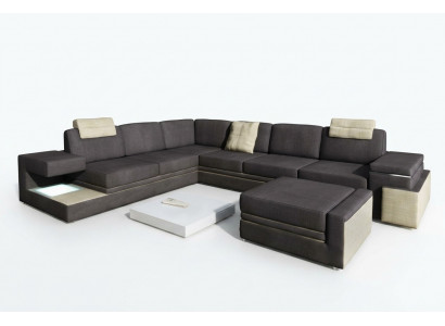 Wohnlandschaft XXL Ecksofaa mat USB Polstersëtz Garnitur Sofasen Textil