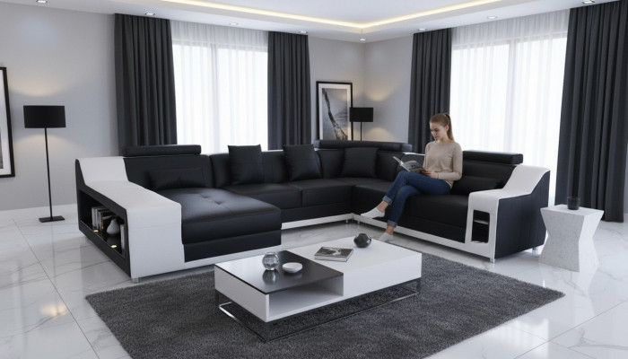 U-fërmeg Wunnzëmmer Eckcouch Sëtzgrupp Ecksofa Lieder Sofa Polster Couch +USB