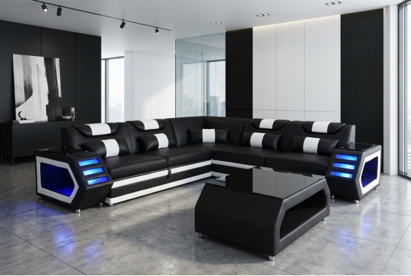 Komplett Set Garnitur Eckcouch Ecksofa Couch Polster Eckgarnitur + Dësch + USB