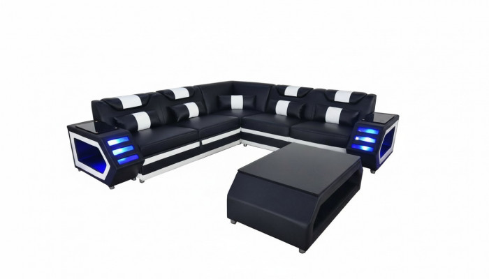 Komplett Set Garnitur Eckcouch Ecksofa Couch Polster Eckgarnitur + Dësch + USB