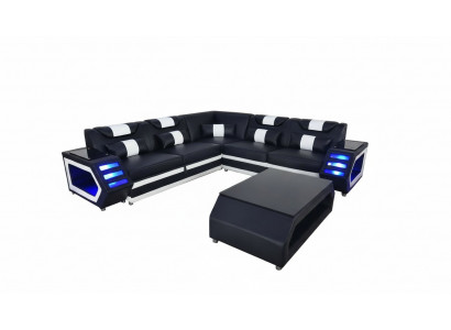 Komplett Set Garnitur Eckcouch Ecksofa Couch Polster Eckgarnitur + Dësch + USB