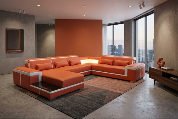 Design Corner Canapé + USB Këssen Eck Lieder Sëtz Canapeë Wunnlandschaft XXL U Form