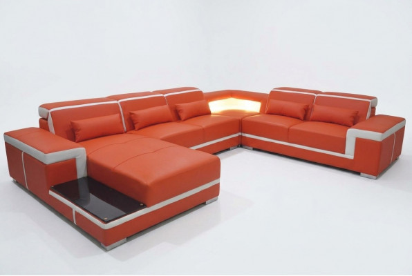 Design Corner Canapé + USB Këssen Eck Lieder Sëtz Canapeë Wunnlandschaft XXL U Form