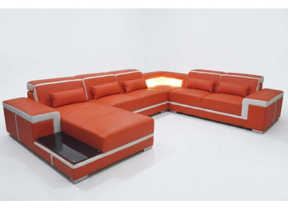 Design Corner Canapé + USB Këssen Eck Lieder Sëtz Canapeë Wunnlandschaft XXL U Form