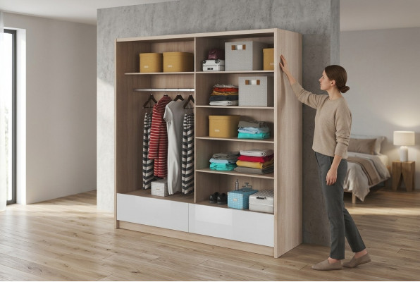 Garderobestockage 200cm Regal Schaf Archiv Dekorativ Schiebetüren