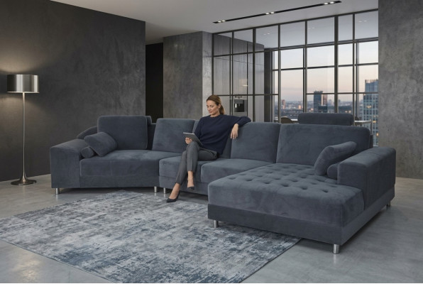 Modern Textil Sofa Eckcouch Polster Wunnzëmmer L-Form Wunnlandschaft USB Ecksofa