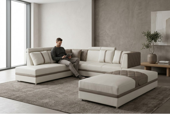 Ecksofa mat USB Wunnlandschaft Lieder Ecke Canapé Polster Sëtz Garnitur A1128