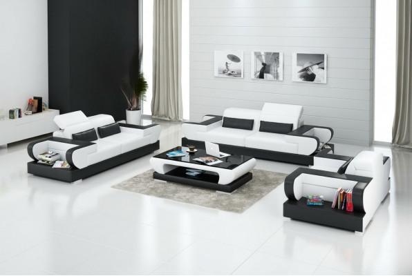 Ledercouch Couch Wunnlandschaft 3+2+1 Sëtzer Garnitur Design Modern Sofa mat USB