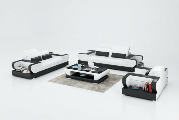 Ledercouch Couch Wunnlandschaft 3+2+1 Sëtzer Garnitur Design Modern Sofa mat USB