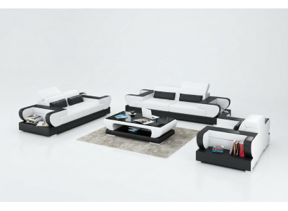 Ledercouch Couch Wunnlandschaft 3+2+1 Sëtzer Garnitur Design Modern Sofa mat USB